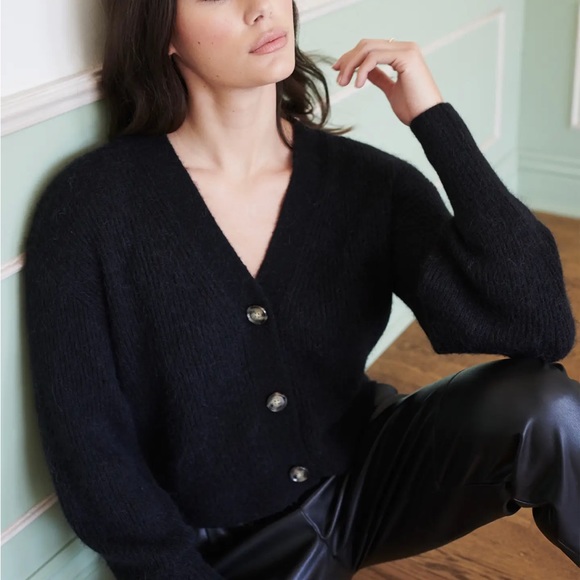 QUINCE NWT baby alpaca-wool cropped cardigan -black - Picture 5 of 8